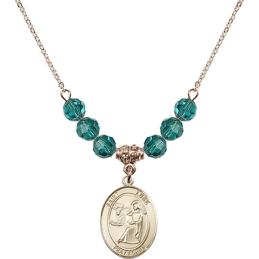 14kt Gold Filled Saint Luke the Apostle Birthstone Necklace with Zircon Beads - 8068