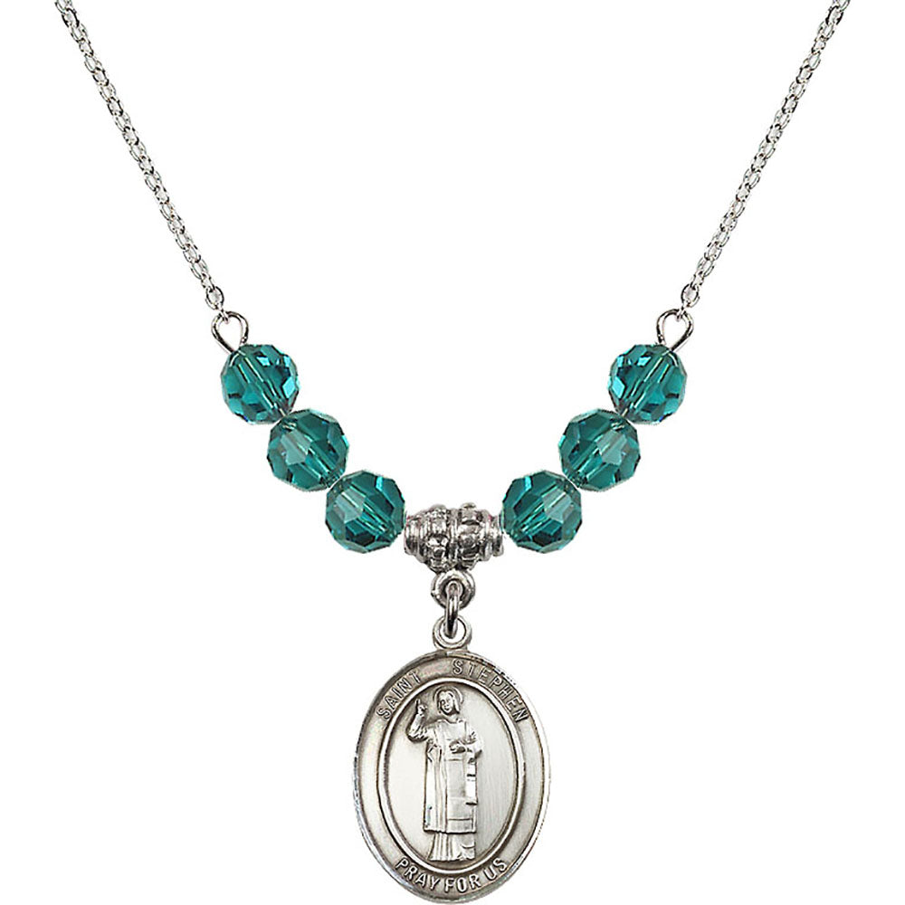 Sterling Silver Saint Stephen the Martyr Birthstone Necklace with Zircon Beads - 8104