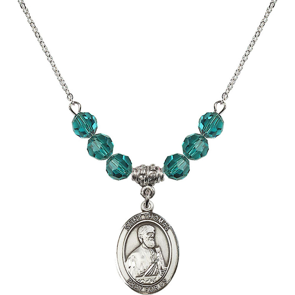 Sterling Silver Saint Thomas the Apostle Birthstone Necklace with Zircon Beads - 8107