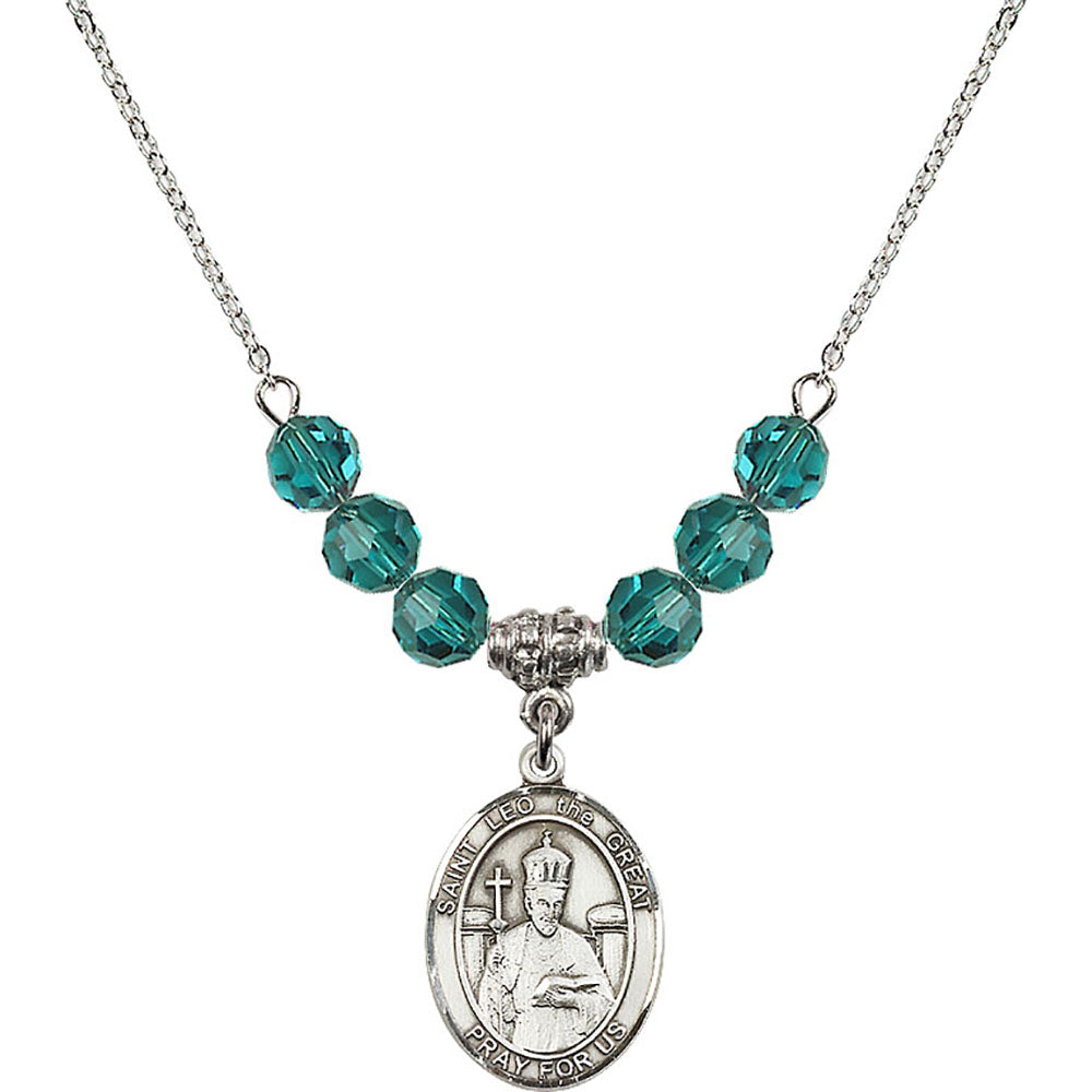 Sterling Silver Saint Leo the Great Birthstone Necklace with Zircon Beads - 8120