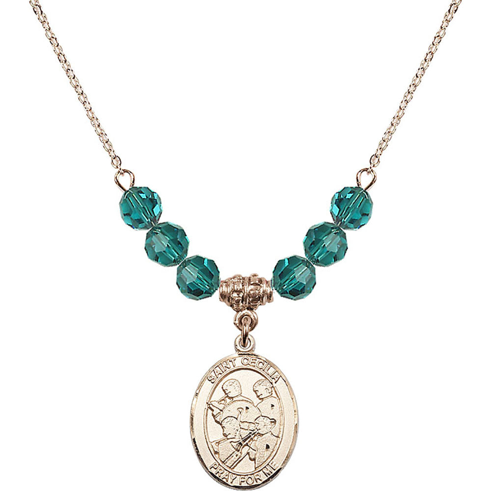 14kt Gold Filled Saint Cecilia / Marching Band Birthstone Necklace with Zircon Beads - 8179