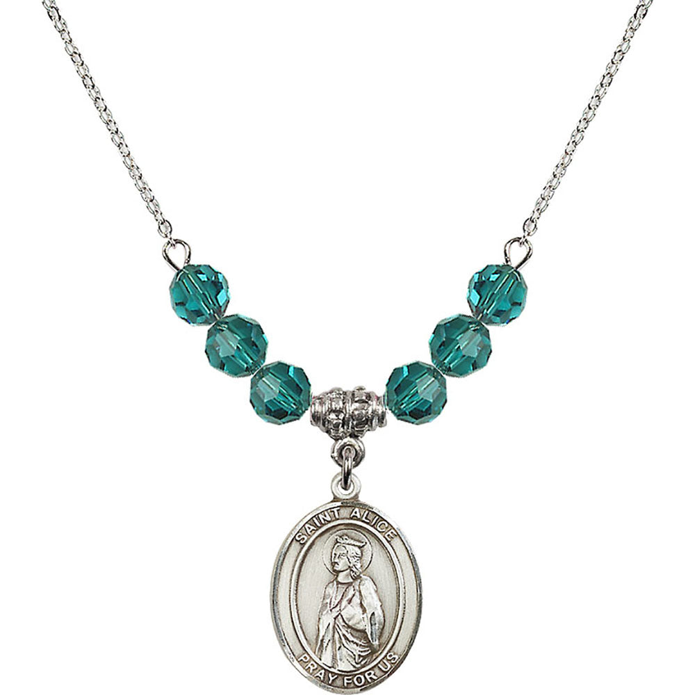 Sterling Silver Saint Alice Birthstone Necklace with Zircon Beads - 8248