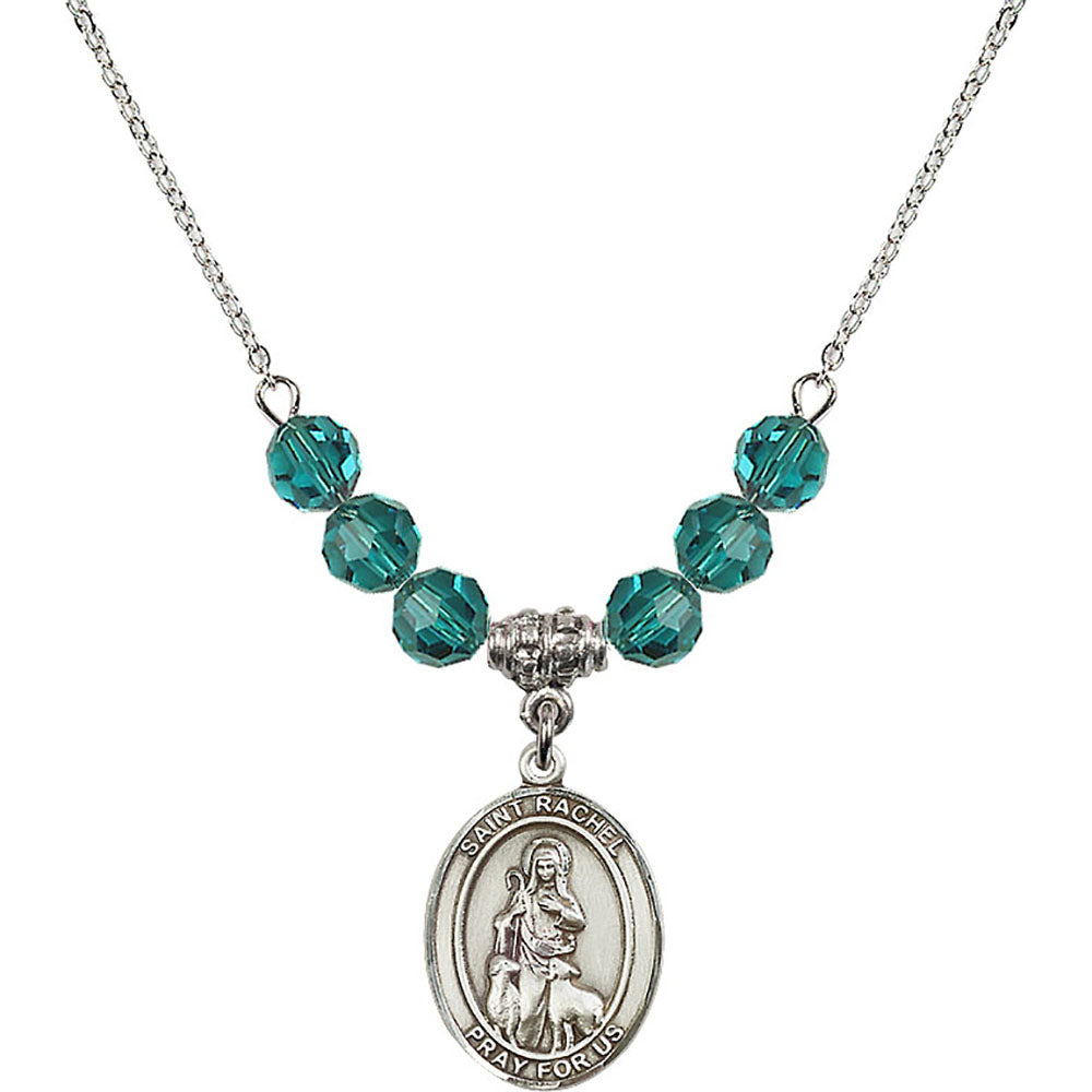 Sterling Silver Saint Rachel Birthstone Necklace with Zircon Beads - 8251
