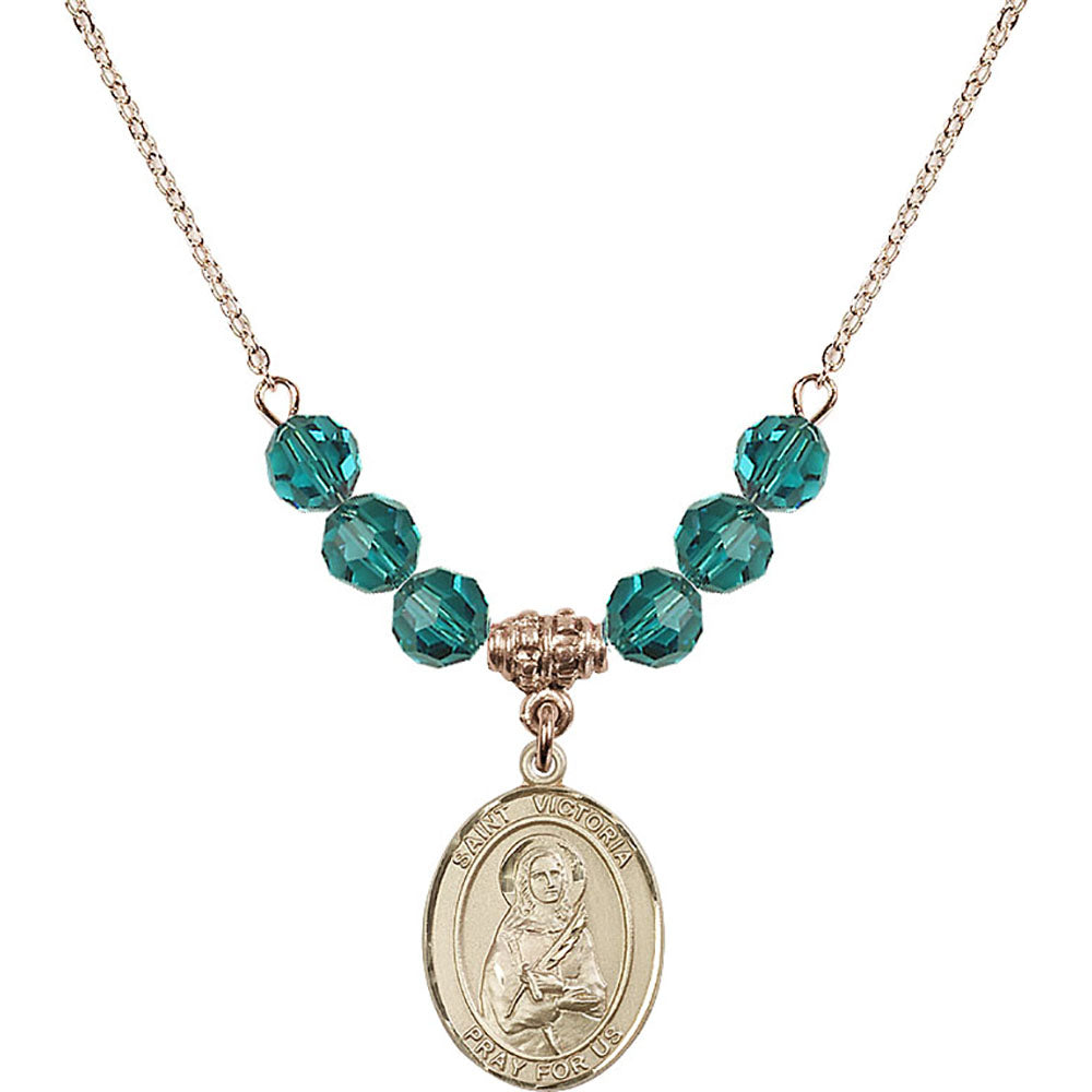 14kt Gold Filled Saint Victoria Birthstone Necklace with Zircon Beads - 8253