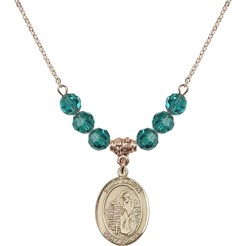 14kt Gold Filled Saint Aaron Birthstone Necklace with Zircon Beads - 8254