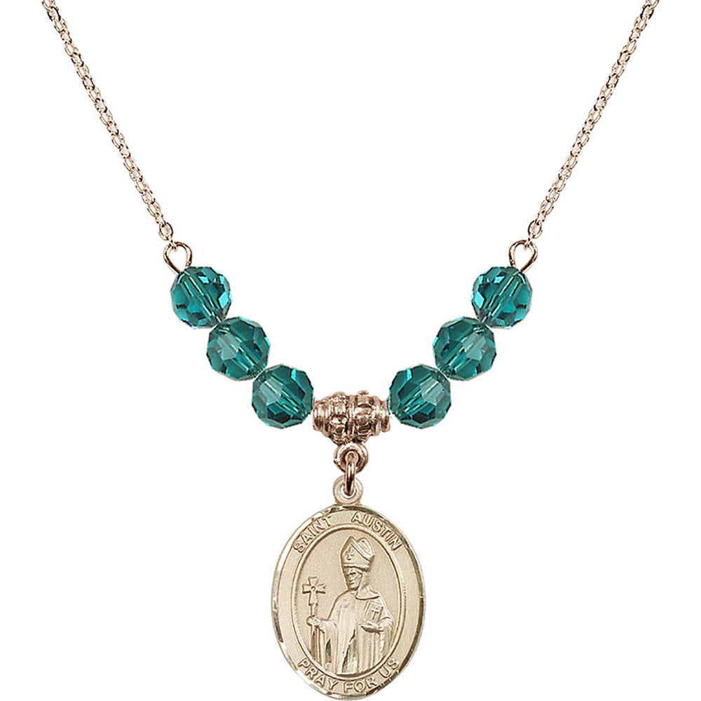 14kt Gold Filled Saint Austin Birthstone Necklace with Zircon Beads - 8256