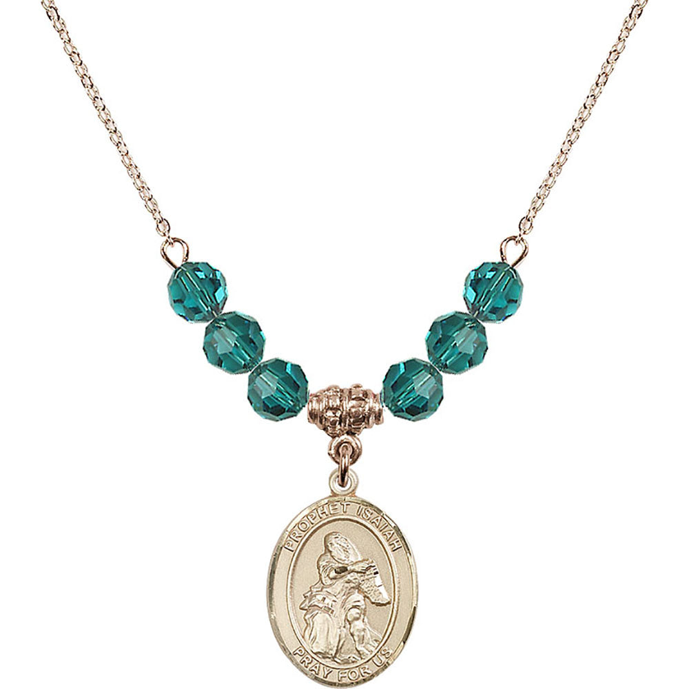 14kt Gold Filled Saint Isaiah Birthstone Necklace with Zircon Beads - 8258