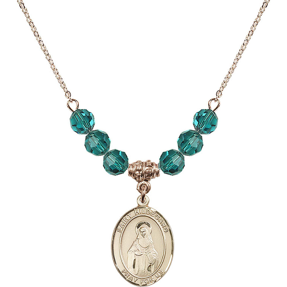14kt Gold Filled Saint Hildegard von Bingen Birthstone Necklace with Zircon Beads - 8260