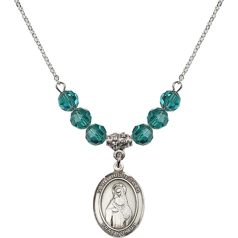 Sterling Silver Saint Hildegard von Bingen Birthstone Necklace with Zircon Beads - 8260