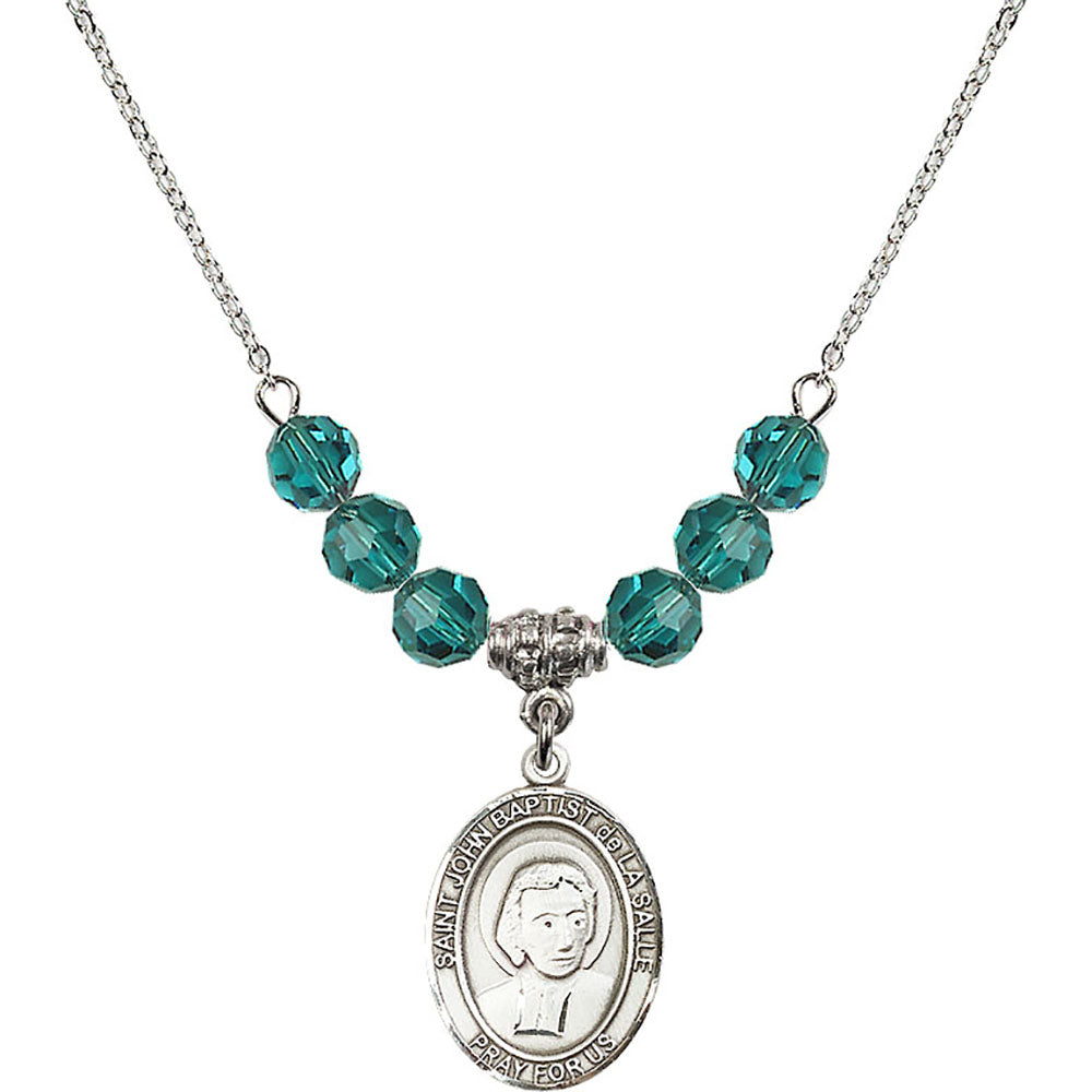 Sterling Silver Saint John Baptist de la Salle Birthstone Necklace with Zircon Beads - 8262