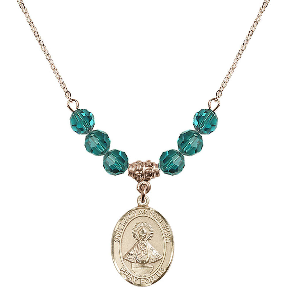 14kt Gold Filled Our Lady of San Juan Birthstone Necklace with Zircon Beads - 8263