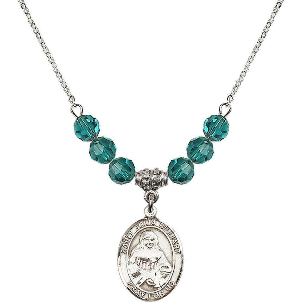 Sterling Silver Saint Julia Billiart Birthstone Necklace with Zircon Beads - 8267