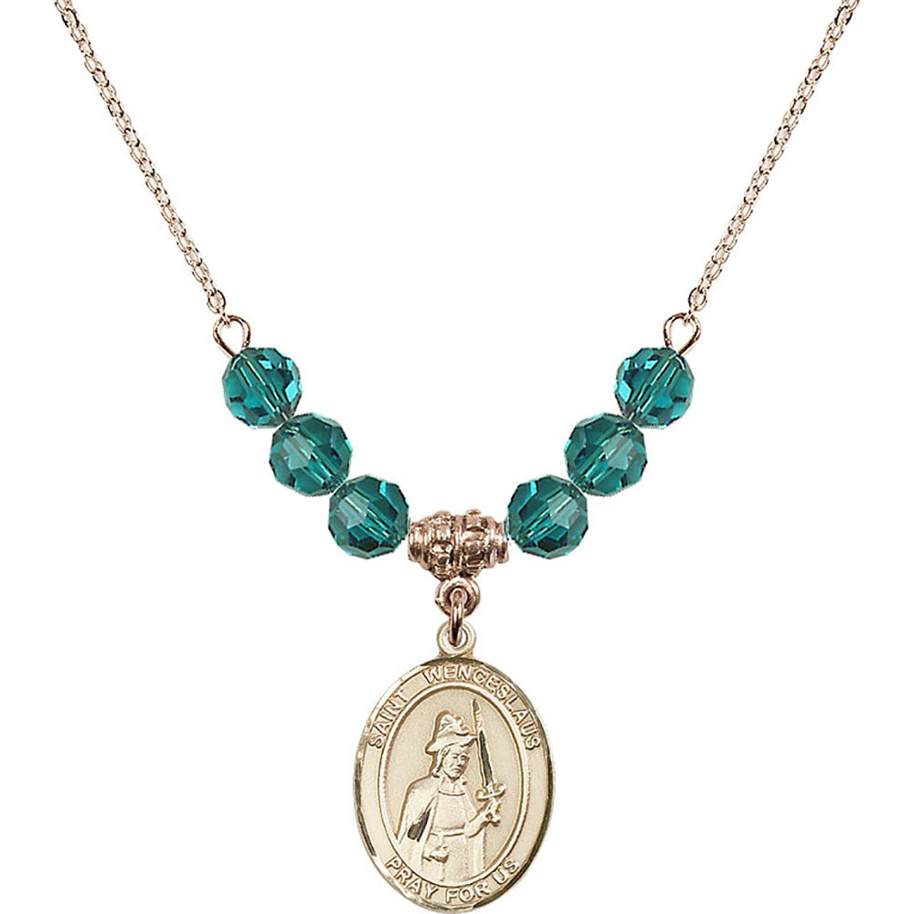 14kt Gold Filled Saint Wenceslaus Birthstone Necklace with Zircon Beads - 8273
