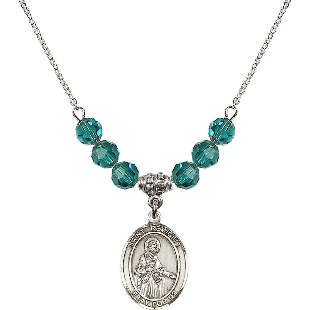 Sterling Silver Saint Remigius of Reims Birthstone Necklace with Zircon Beads - 8274