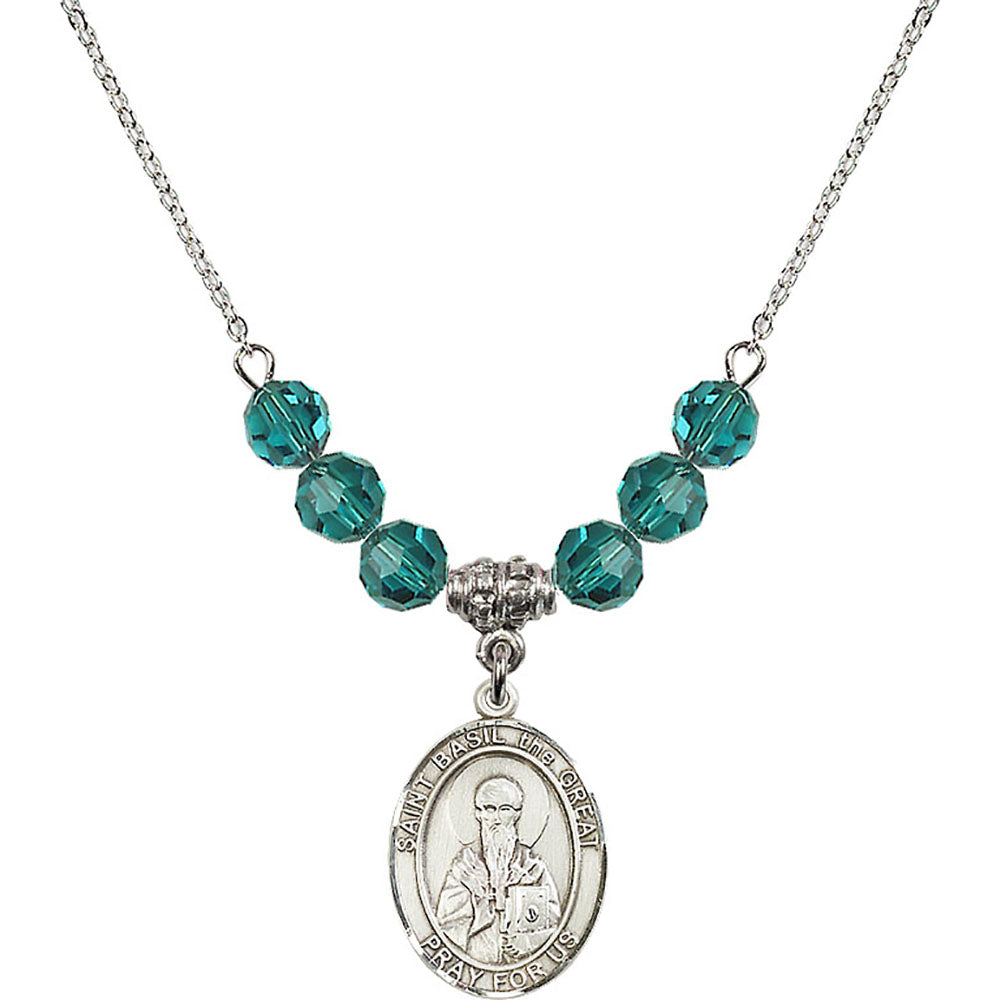 Sterling Silver Saint Basil the Great Birthstone Necklace with Zircon Beads - 8275