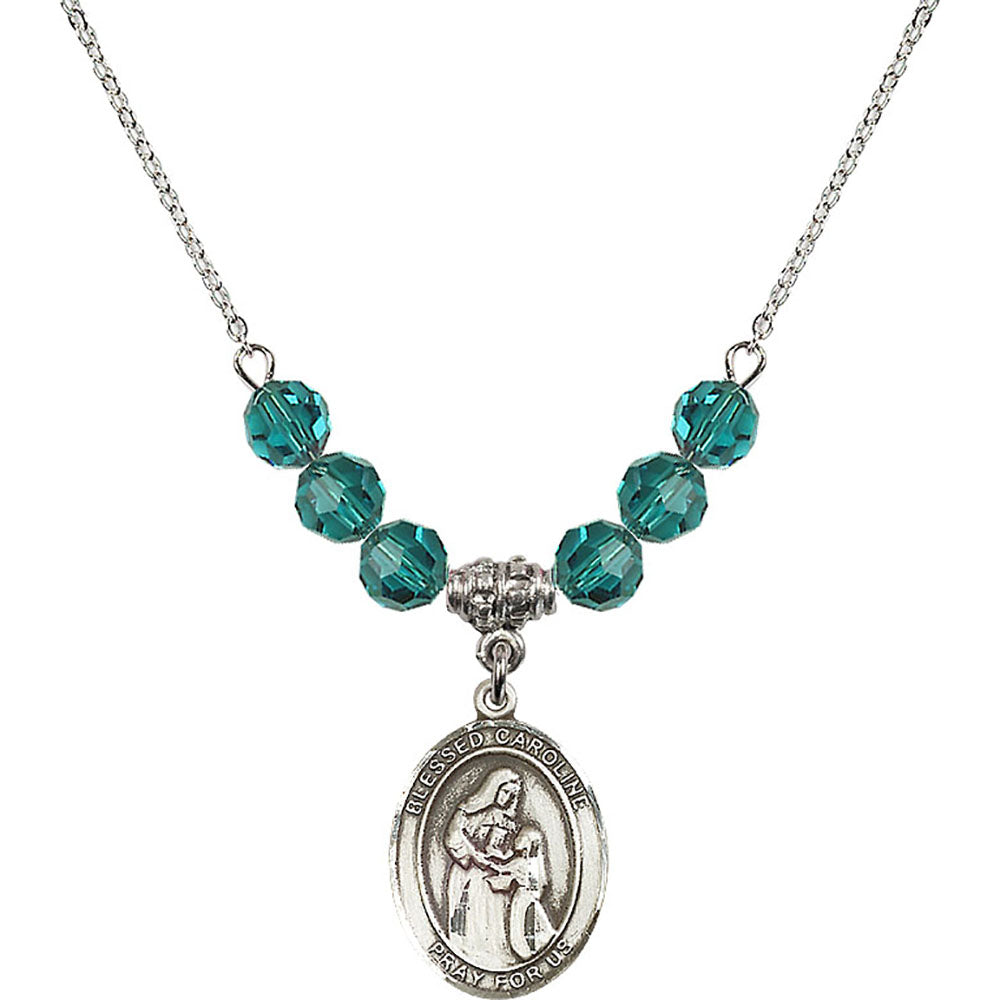 Sterling Silver Blessed Caroline Gerhardinger Birthstone Necklace with Zircon Beads - 8281