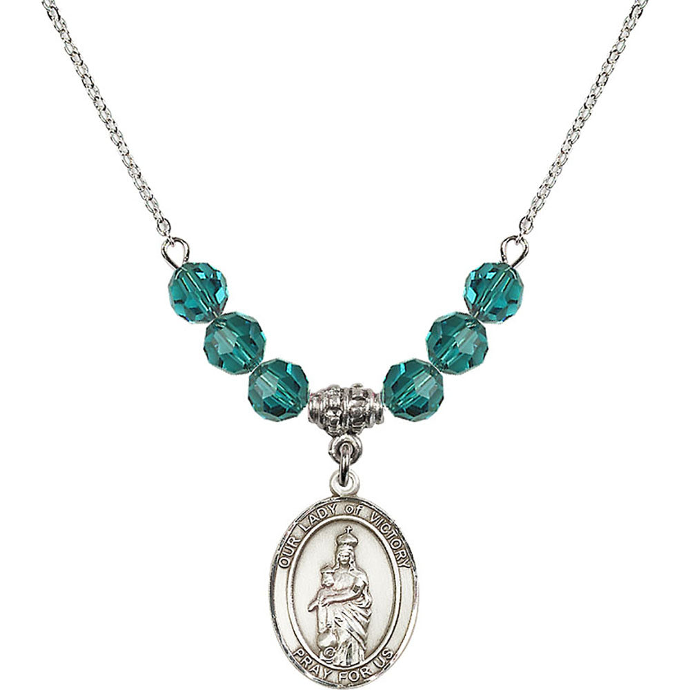 Sterling Silver Our Lady of Victory Birthstone Necklace with Zircon Beads - 8306