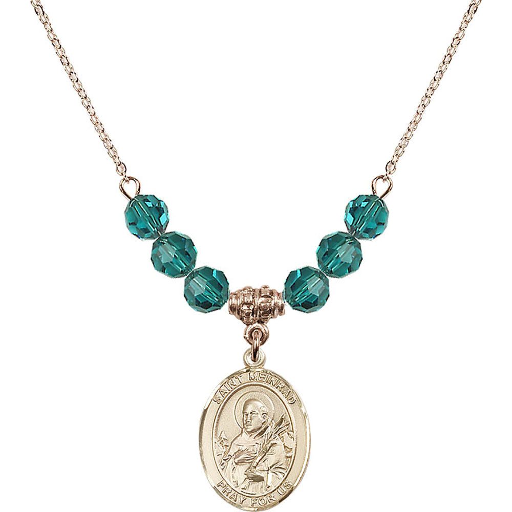 14kt Gold Filled Saint Meinrad of Einsiedeln Birthstone Necklace with Zircon Beads - 8307