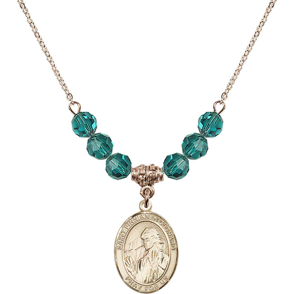 14kt Gold Filled Saint Finnian of Clonard Birthstone Necklace with Zircon Beads - 8308