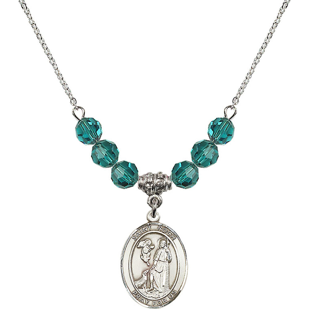 Sterling Silver Saint Roch Birthstone Necklace with Zircon Beads - 8310