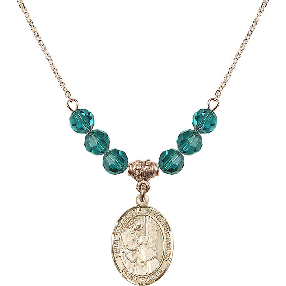 14kt Gold Filled Saint Elizabeth of the Visitation Birthstone Necklace with Zircon Beads - 8311