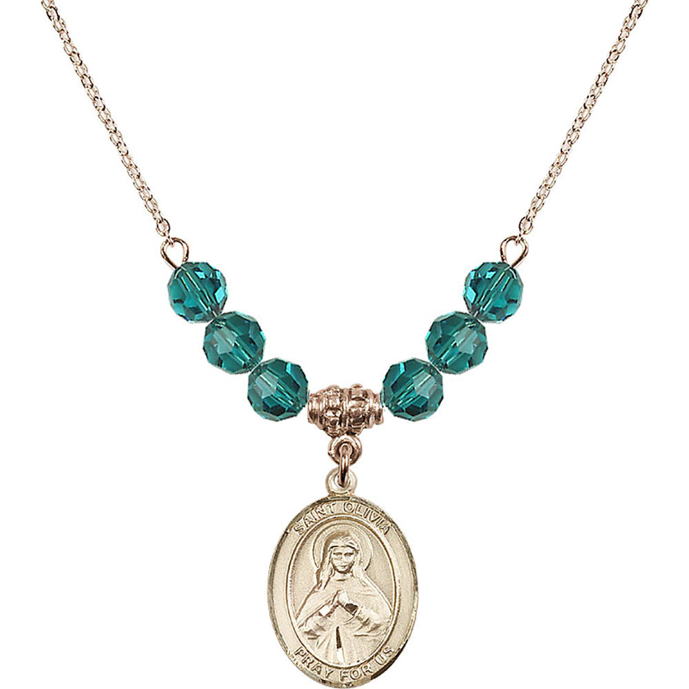 14kt Gold Filled Saint Olivia Birthstone Necklace with Zircon Beads - 8312