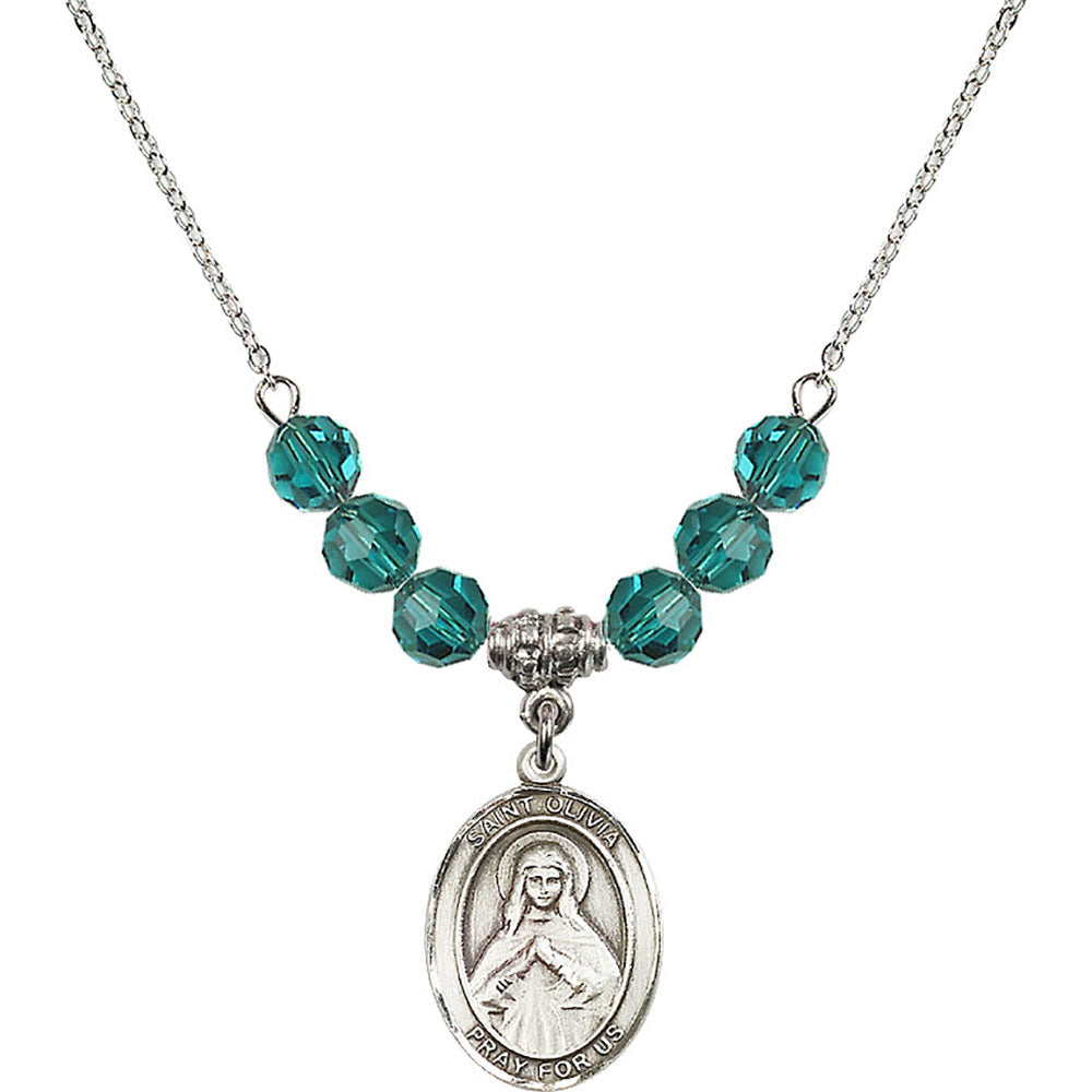Sterling Silver Saint Olivia Birthstone Necklace with Zircon Beads - 8312
