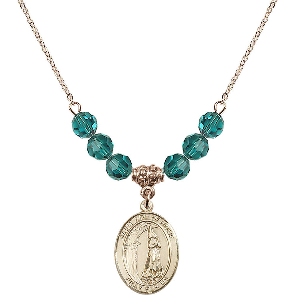 14kt Gold Filled Saint Zoe of Rome Birthstone Necklace with Zircon Beads - 8314