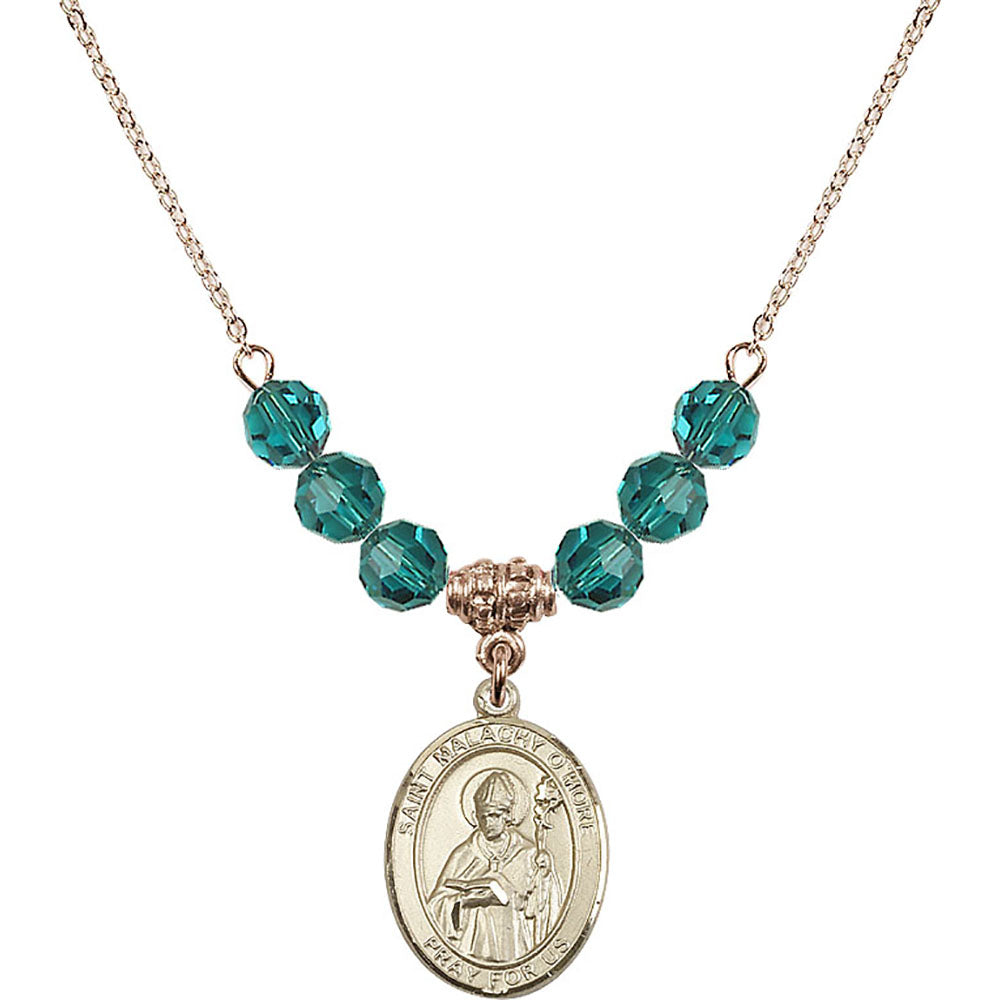 14kt Gold Filled Saint Malachy O'More Birthstone Necklace with Zircon Beads - 8316