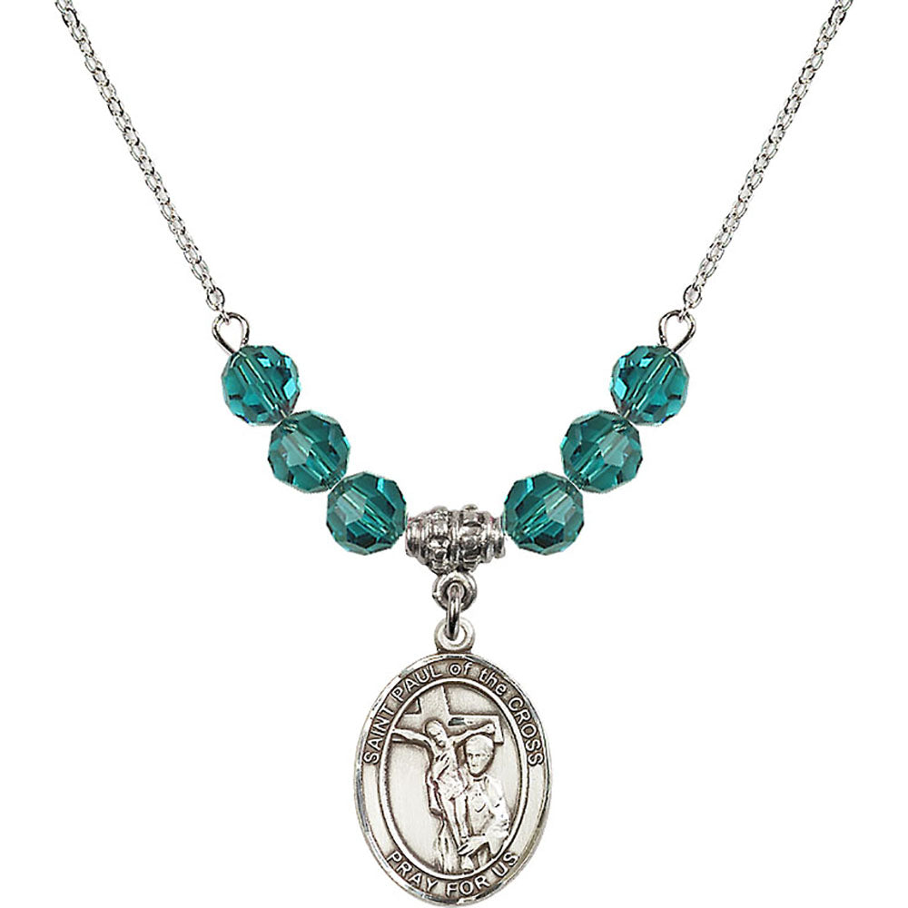 Sterling Silver Saint Paul of the Cross Birthstone Necklace with Zircon Beads - 8318