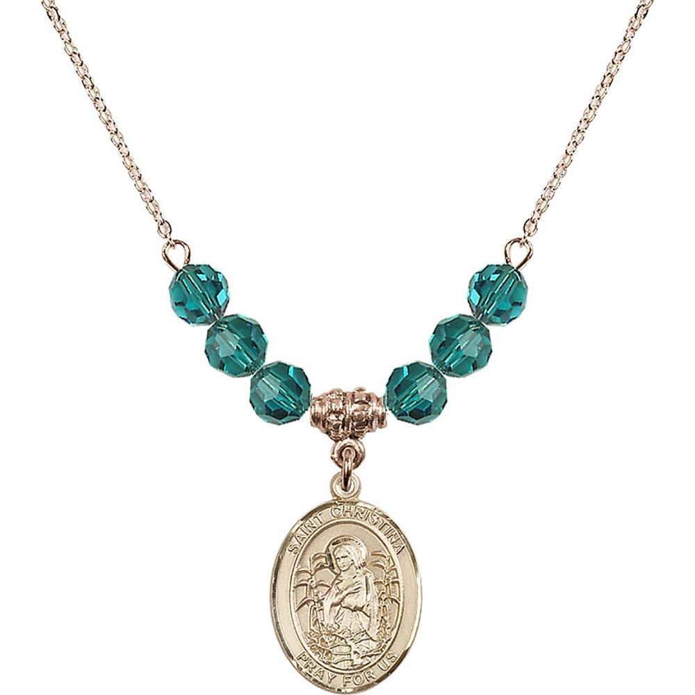 14kt Gold Filled Saint Christina the Astonishing Birthstone Necklace with Zircon Beads - 8320