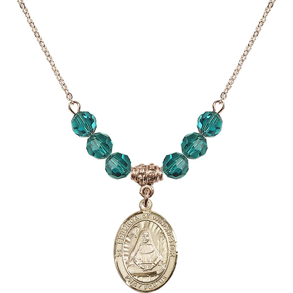 14kt Gold Filled Saint Edburga of Winchester Birthstone Necklace with Zircon Beads - 8324