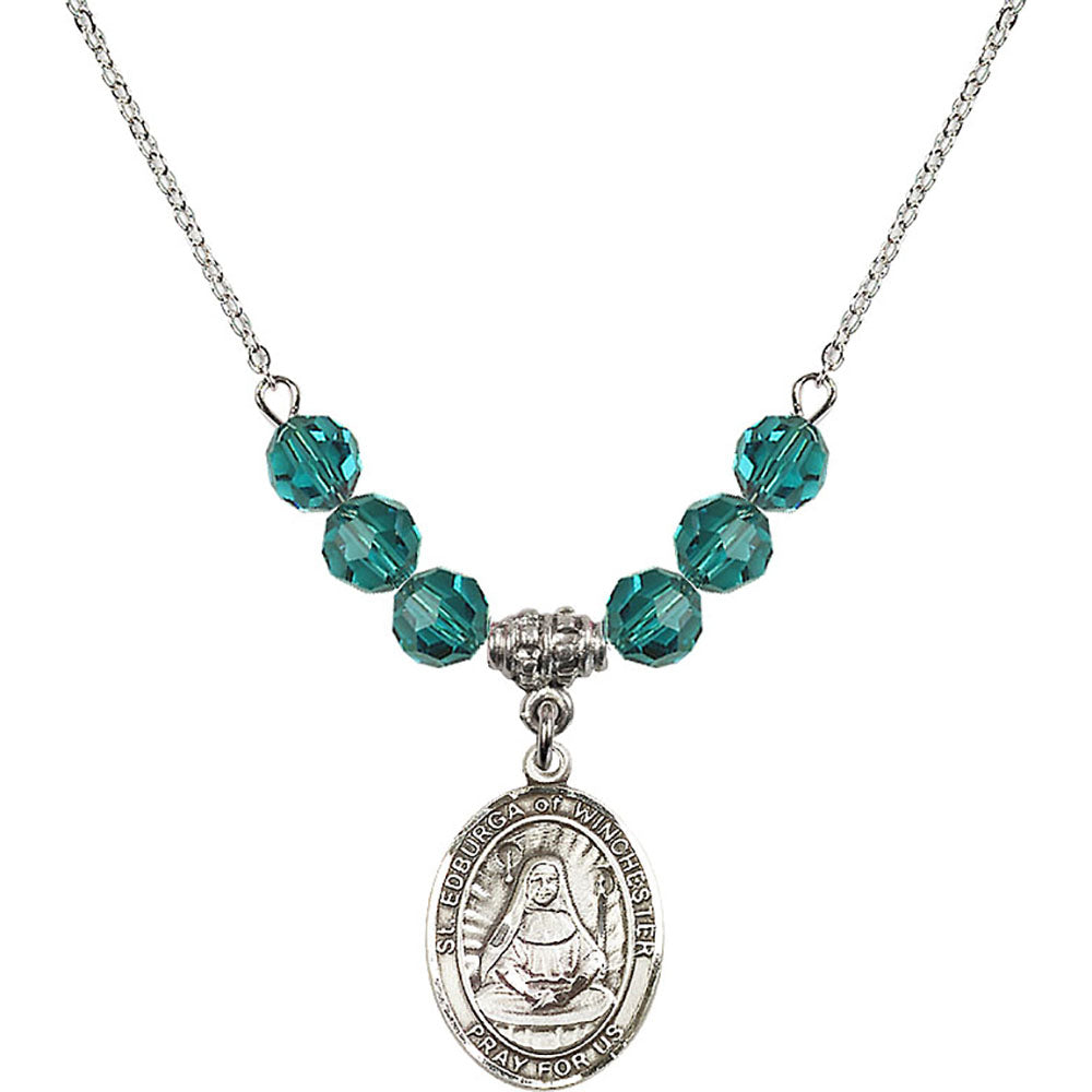 Sterling Silver Saint Edburga of Winchester Birthstone Necklace with Zircon Beads - 8324