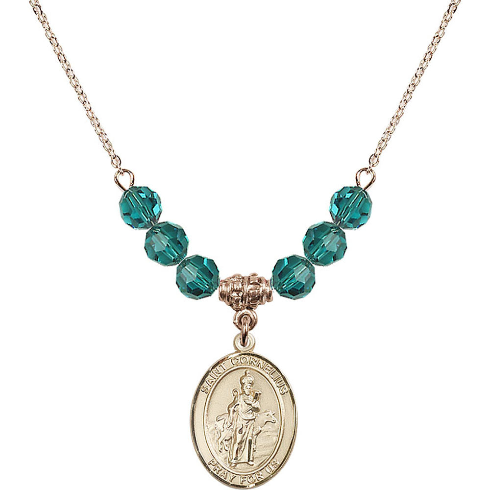 14kt Gold Filled Saint Cornelius Birthstone Necklace with Zircon Beads - 8325