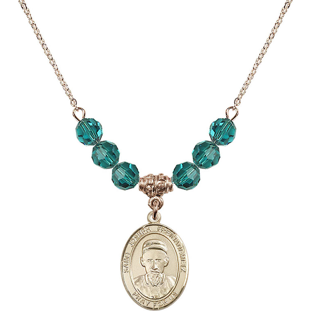 14kt Gold Filled Saint Joseph Freinademetz Birthstone Necklace with Zircon Beads - 8329