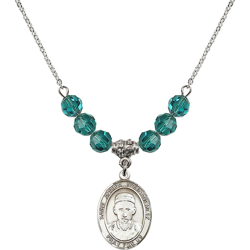 Sterling Silver Saint Joseph Freinademetz Birthstone Necklace with Zircon Beads - 8329