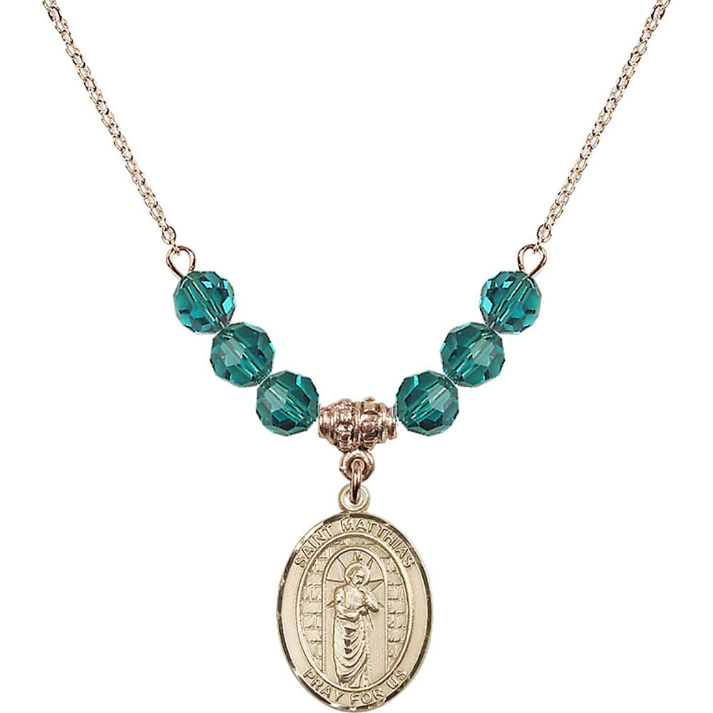 14kt Gold Filled Saint Matthias the Apostle Birthstone Necklace with Zircon Beads - 8331