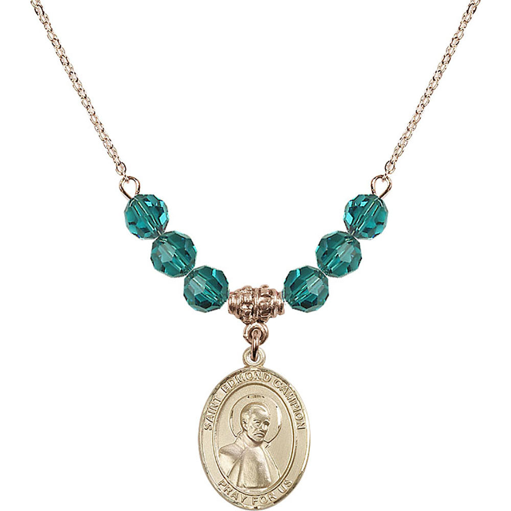 14kt Gold Filled Saint Edmund Campion Birthstone Necklace with Zircon Beads - 8333