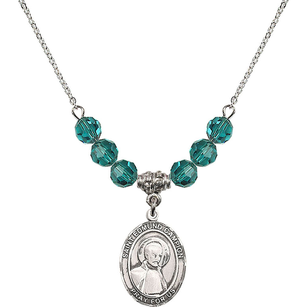 Sterling Silver Saint Edmund Campion Birthstone Necklace with Zircon Beads - 8333