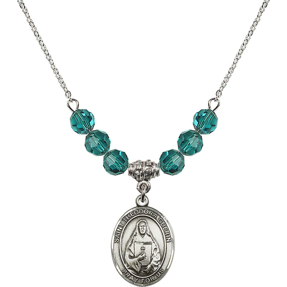Sterling Silver Saint Theodora Birthstone Necklace with Zircon Beads - 8382
