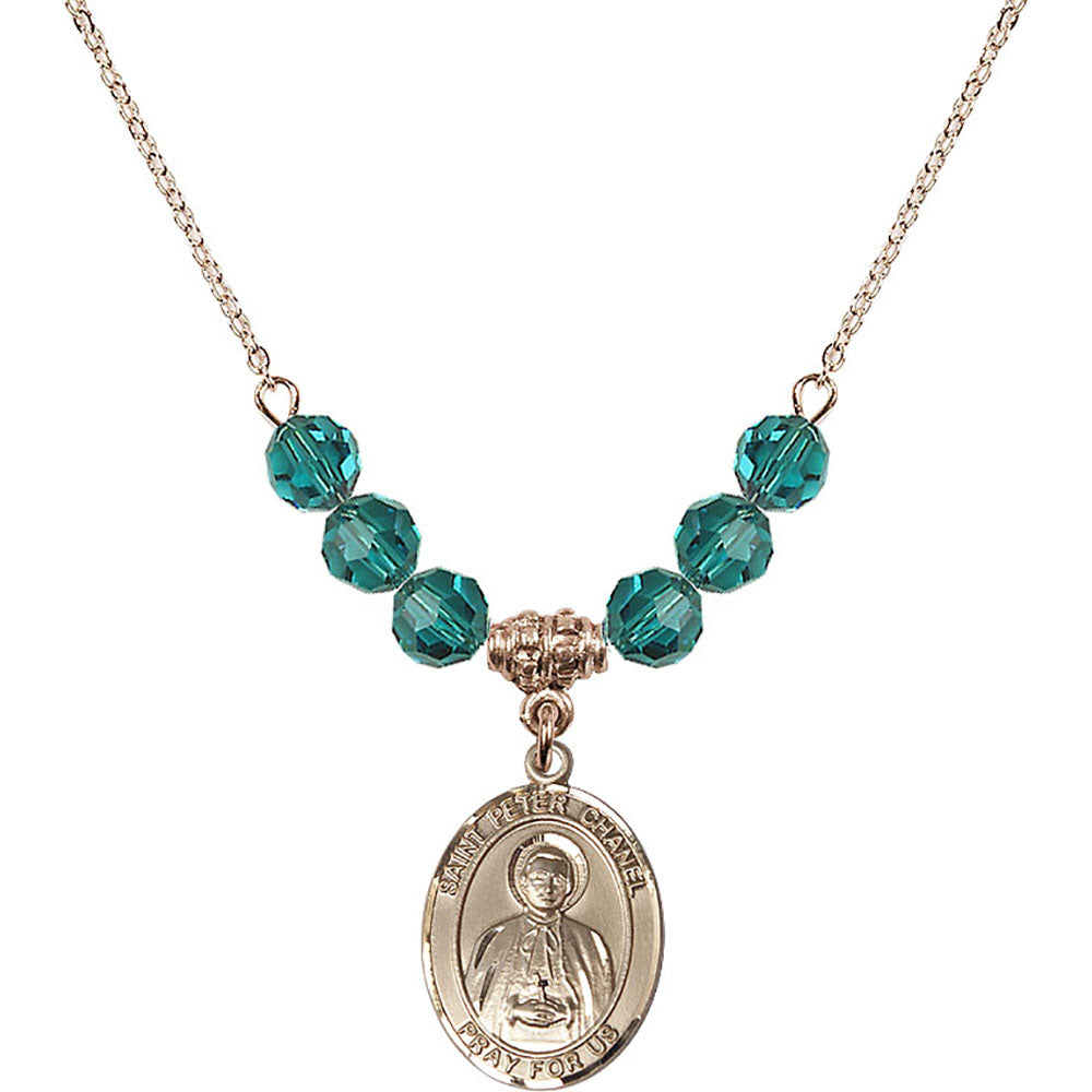 14kt Gold Filled Saint Peter Chanel Birthstone Necklace with Zircon Beads - 8397