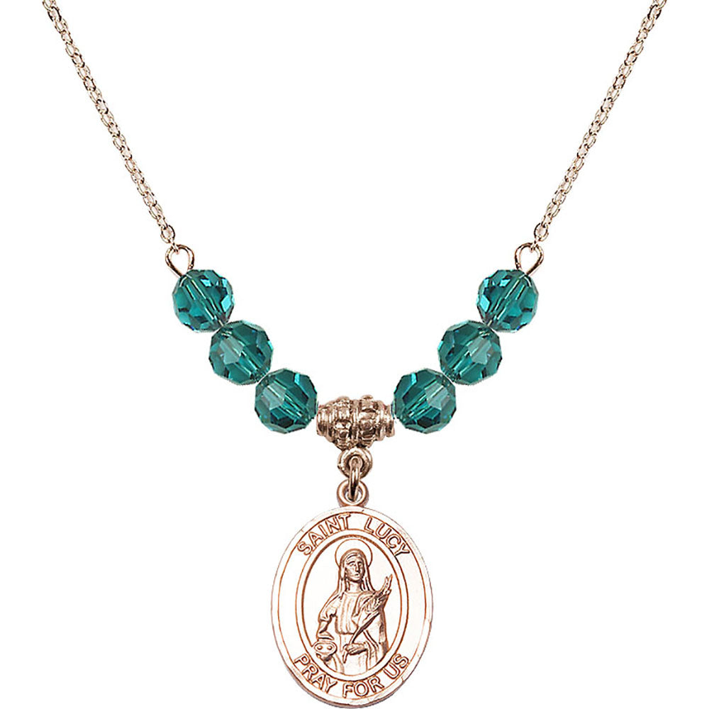 14kt Gold Filled Saint Lucy Birthstone Necklace with Zircon Beads - 8422