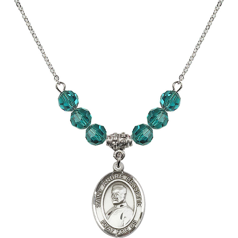 Sterling Silver Saint Andre Bessette Birthstone Necklace with Zircon Beads - 8424