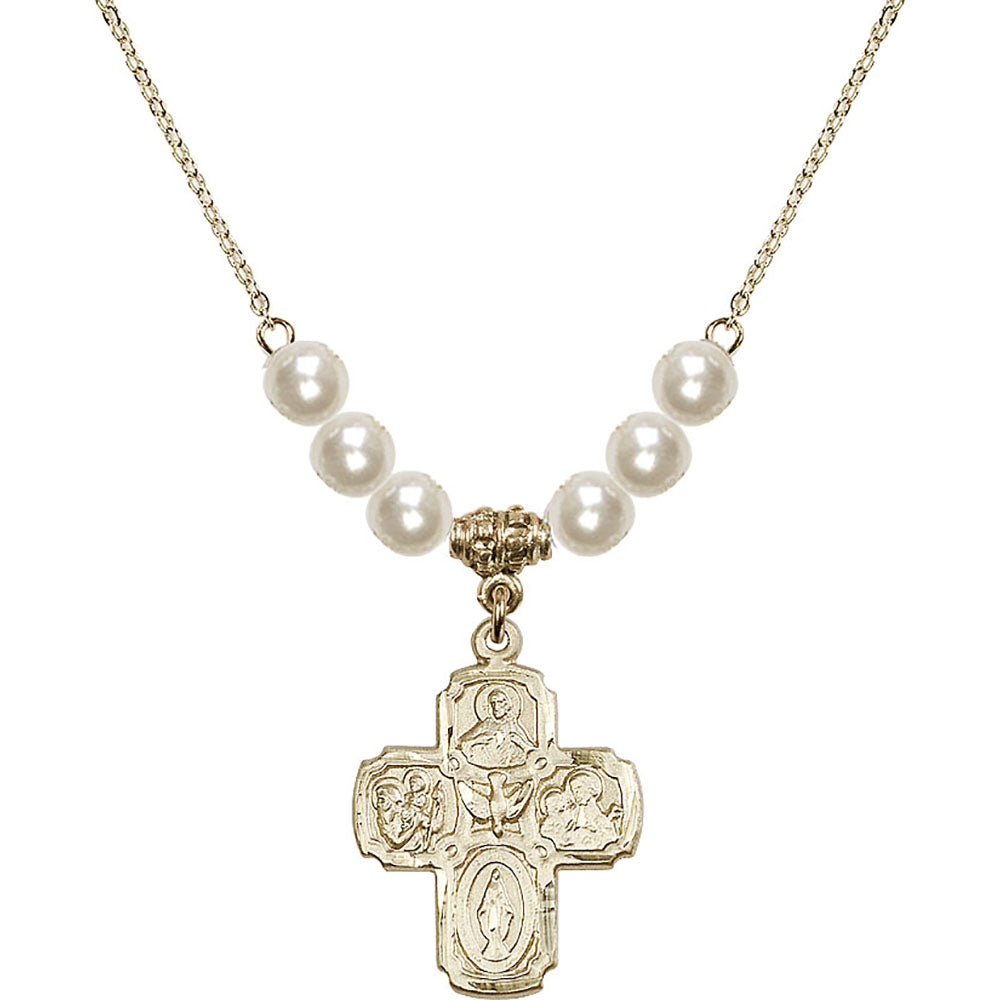 14kt Gold Filled 5-Way Birthstone Necklace with Faux-Pearl Beads - 0041