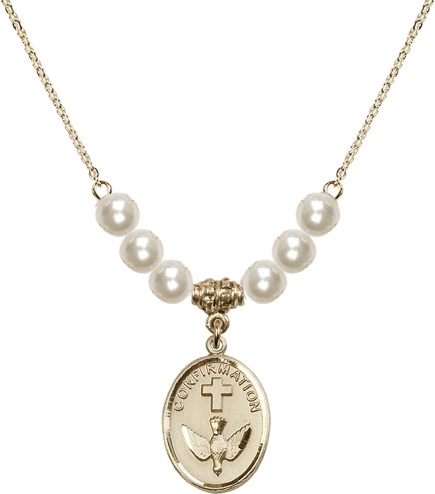 14kt Gold Filled Confirmation Birthstone Necklace with Faux-Pearl Beads - 0873