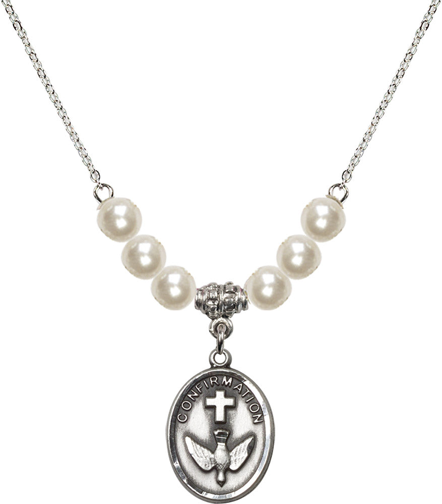 Sterling Silver Confirmation Birthstone Necklace with Faux-Pearl Beads - 0873