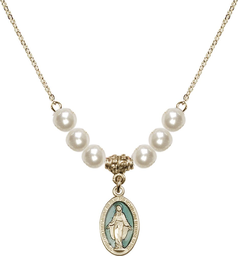 14kt Gold Filled Miraculous Birthstone Necklace with Faux-Pearl Beads - 4122
