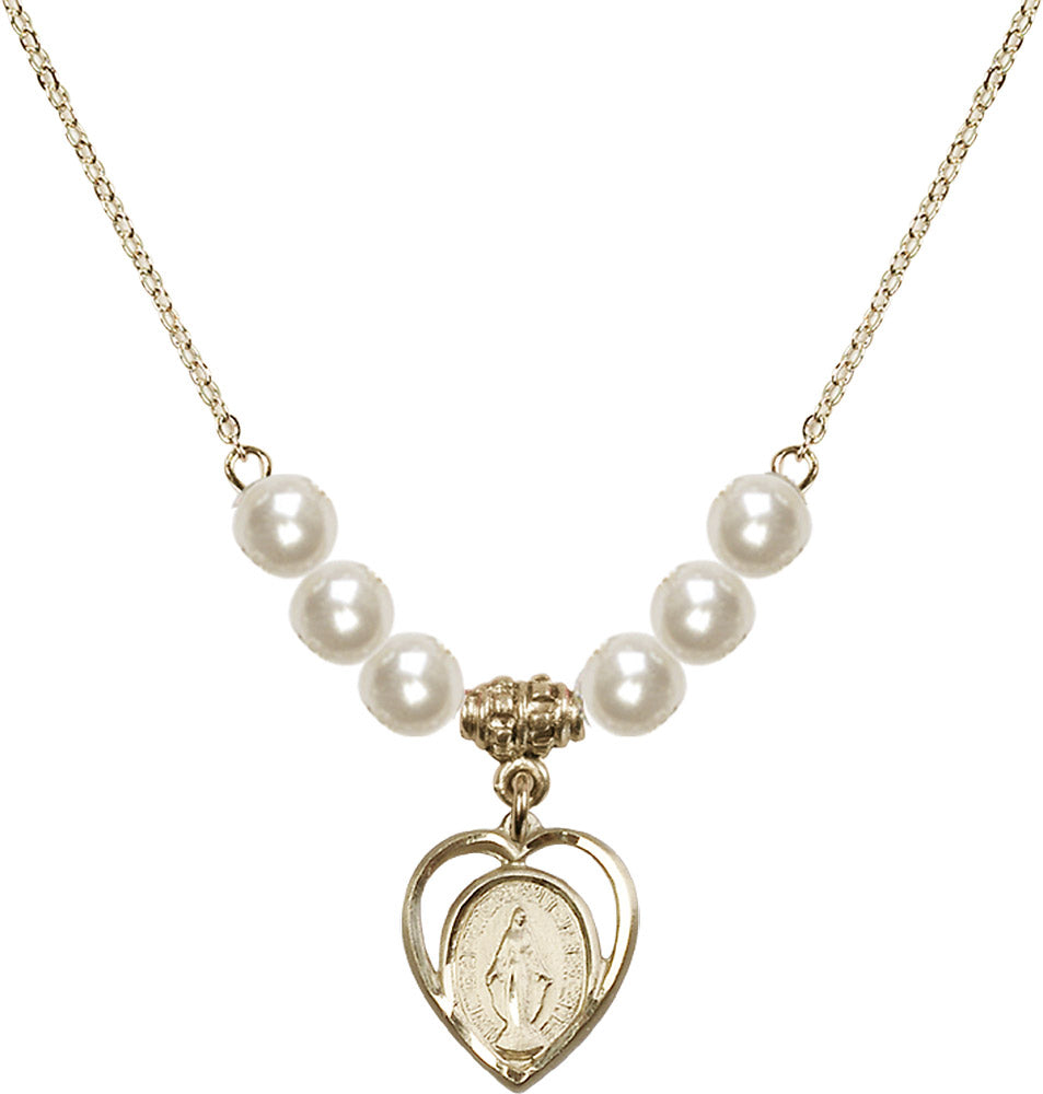 14kt Gold Filled Miraculous Birthstone Necklace with Faux-Pearl Beads - 4125