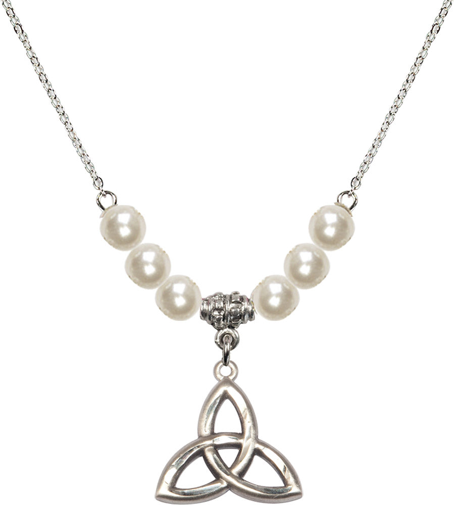 Sterling Silver Trinity Irish Knot Birthstone Necklace with Faux-Pearl Beads - 5101