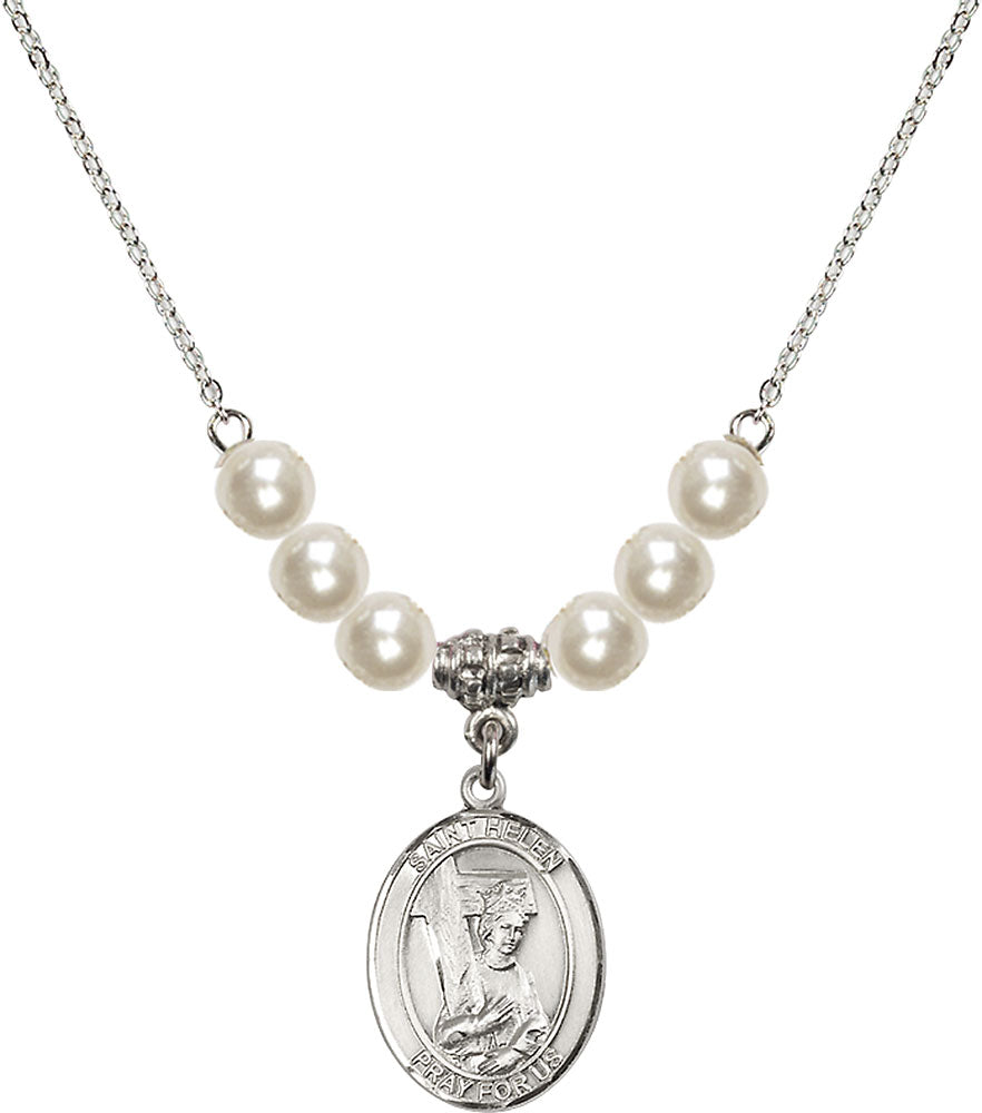 Sterling Silver Saint Helen Birthstone Necklace with Faux-Pearl Beads - 8043